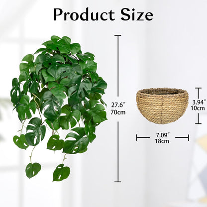 Large Fake Hanging Plants in Pot for Indoor & Outdoor, Long Artificial Hanging Monstera Plants