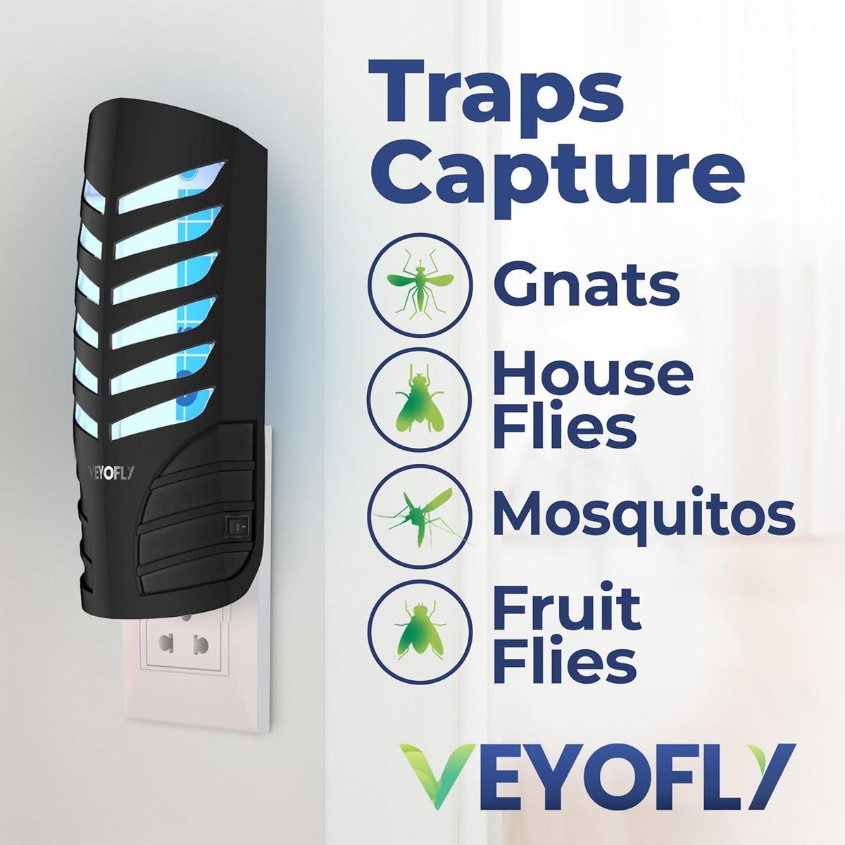 VEYOFLY Fruit Fly Traps for Indoors, Fly Trap Indoor, (1 Device + 3 Refills) Fly Catcher Indoor