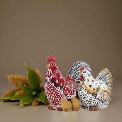 Chicken Family Decorative Sculpture, Indoor/Outdoor Outdoor Garden Statue,Rooster, Hen, Chick