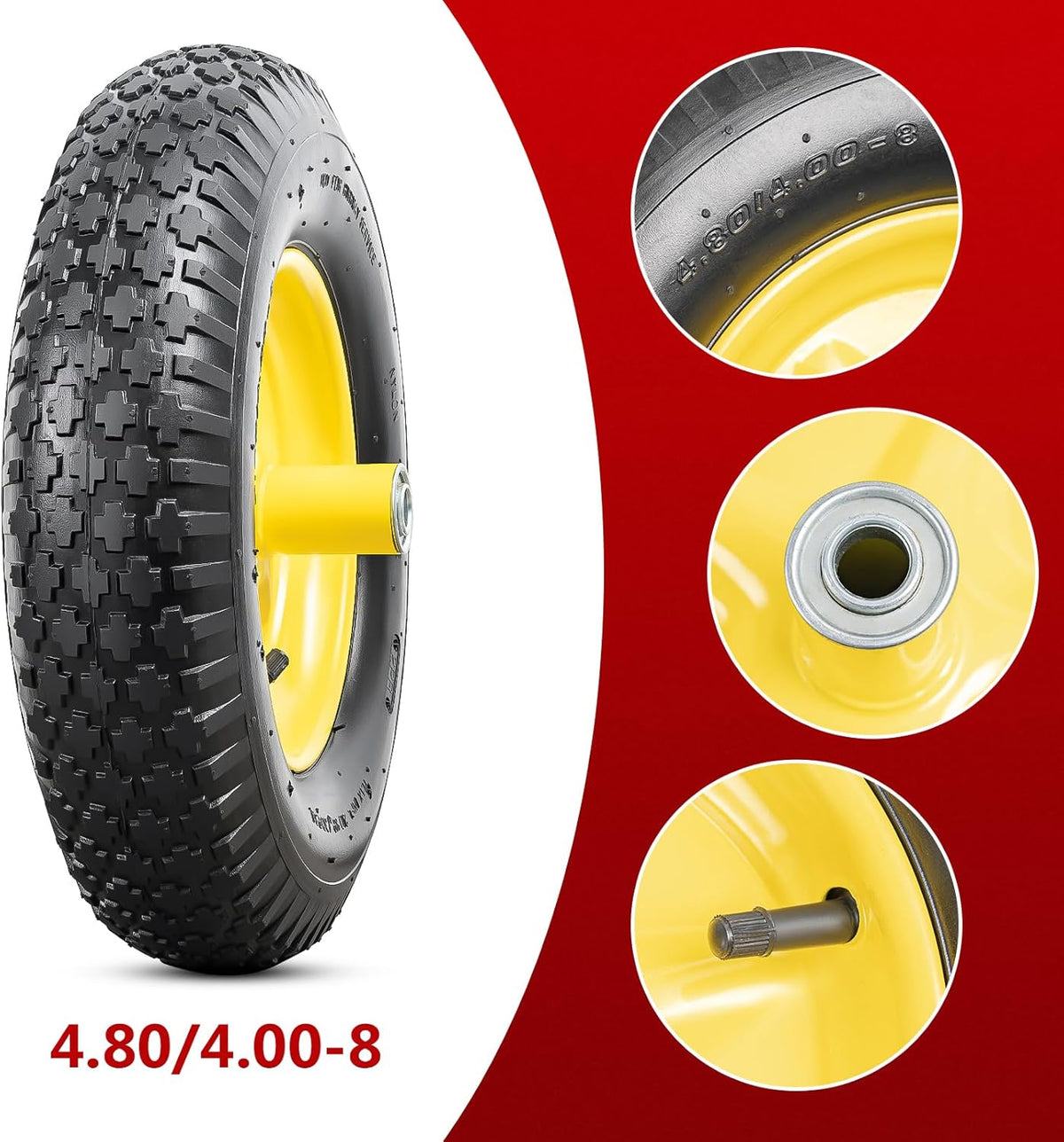 4.80/4.00-8 Tires and Wheels, Replacement Pneumatic Tires 15-Inch Wheel with 5/8" Bearings