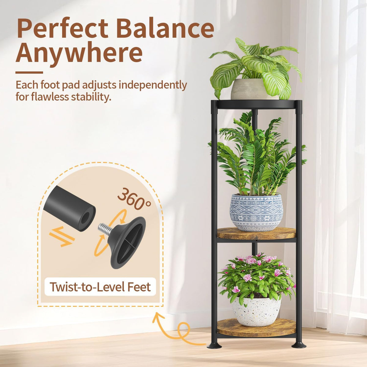 LASZOLA 3 Tier Black Plant Stand Indoor for Large Tall Heavy Duty Flower Planter, Metal Vertical