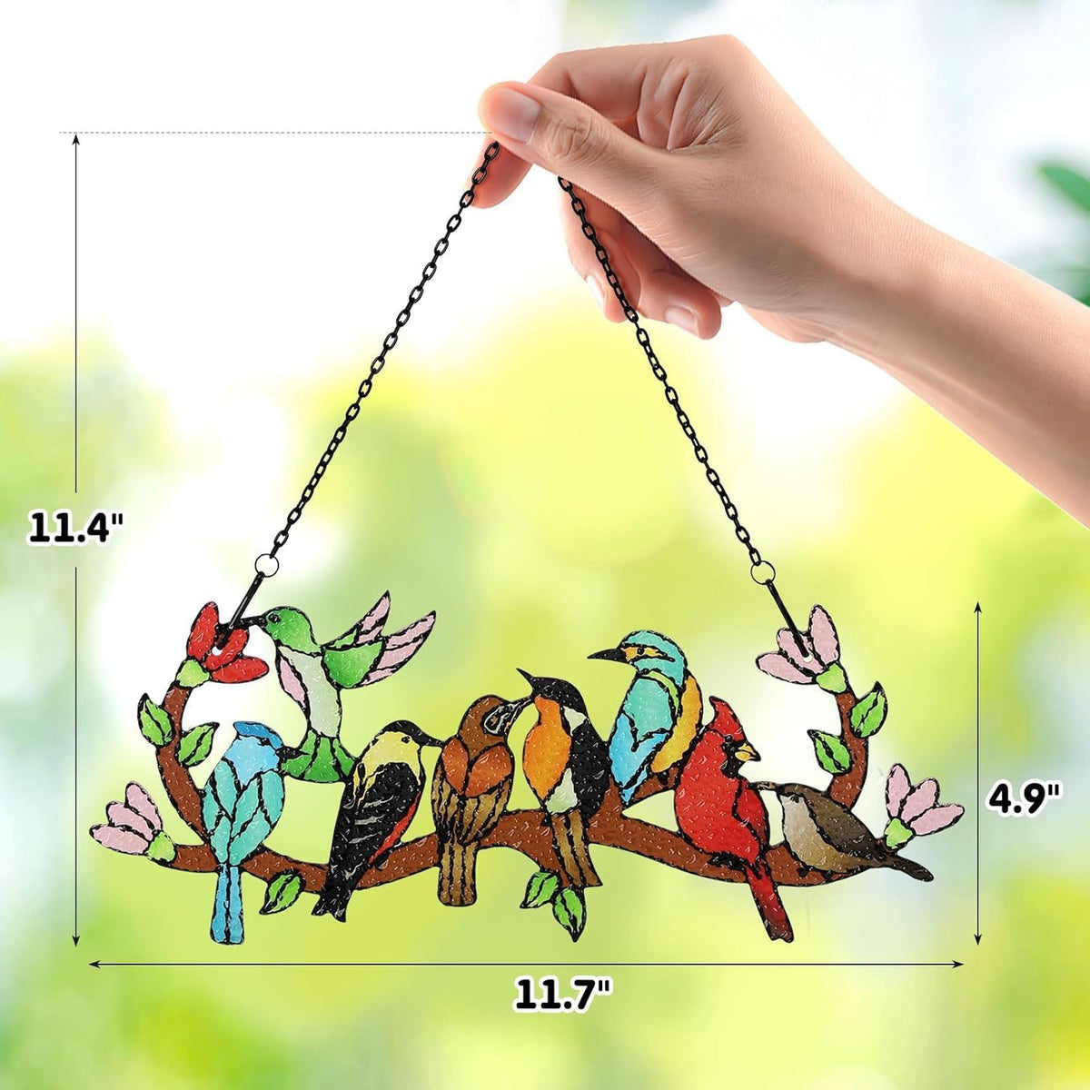 Huray Rayho Birds On Branch Stained Glass Suncatcher Cardinal Hummingbird Kingfisher Double Side