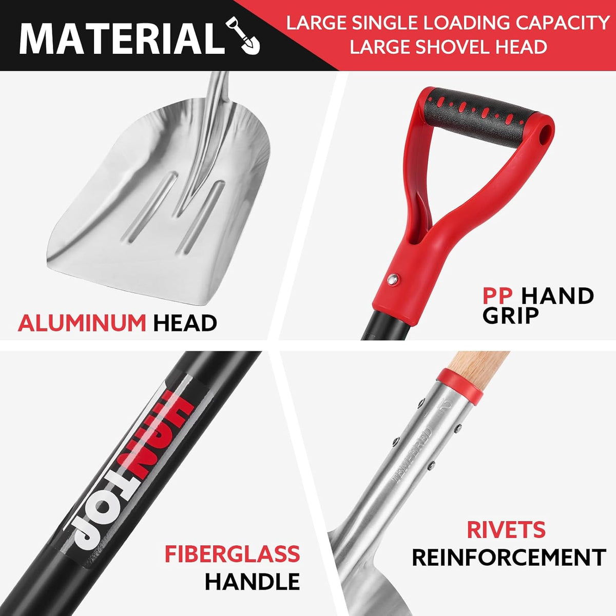 Aluminum Scoop Shovel Heavy Duty Shovel Big Farm Scoop Shovel Metal Snow Shovel for Driveway,45