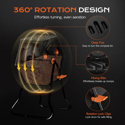 Compost Tumbler 22.5 Gallon/85L, Easy Assemble Compost Bin Outdoor, 360°Rotating Composter for