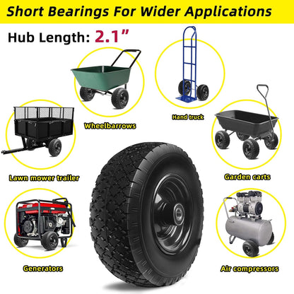 12'' Flat Free Tires Rubber Replacement Solid Tire, 2.1" Offset Hub Wheel Assemblies for Garden