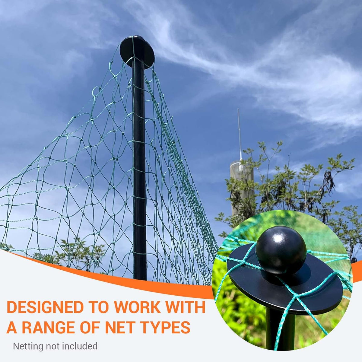 6 Sets Garden Stake Netting Support, Heavy Duty Metal Garden Poles for Netting, Powder Coated