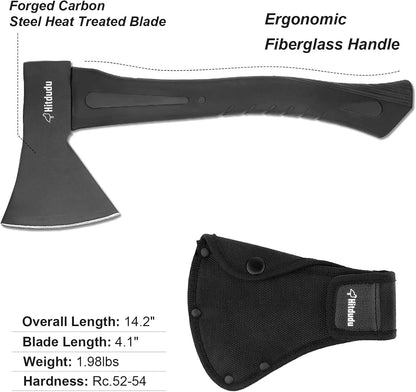 Camping Hatchet, 14" Camping Axe Throwing Axe for Outdoor Wood Splitting and Kindling, Forged
