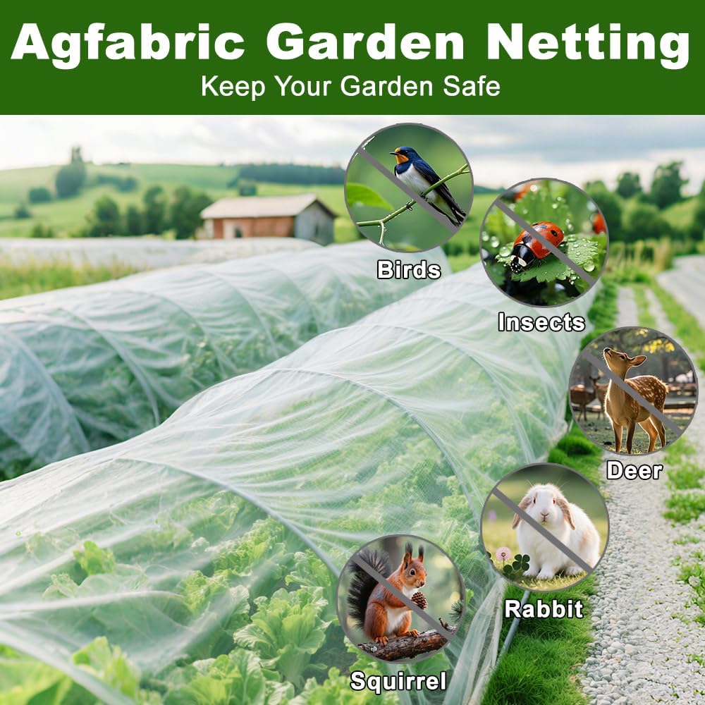 Agfabric Garden Netting 9.8X 49.2 FT Insect Pest Barrier Bird Netting for Garden Protection,Row