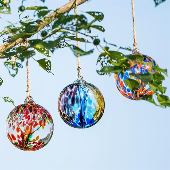 4” Tree of Life Witch Balls, Gazing Balls Hanging Friendship Balls, Hand-Blown Glass Christmas
