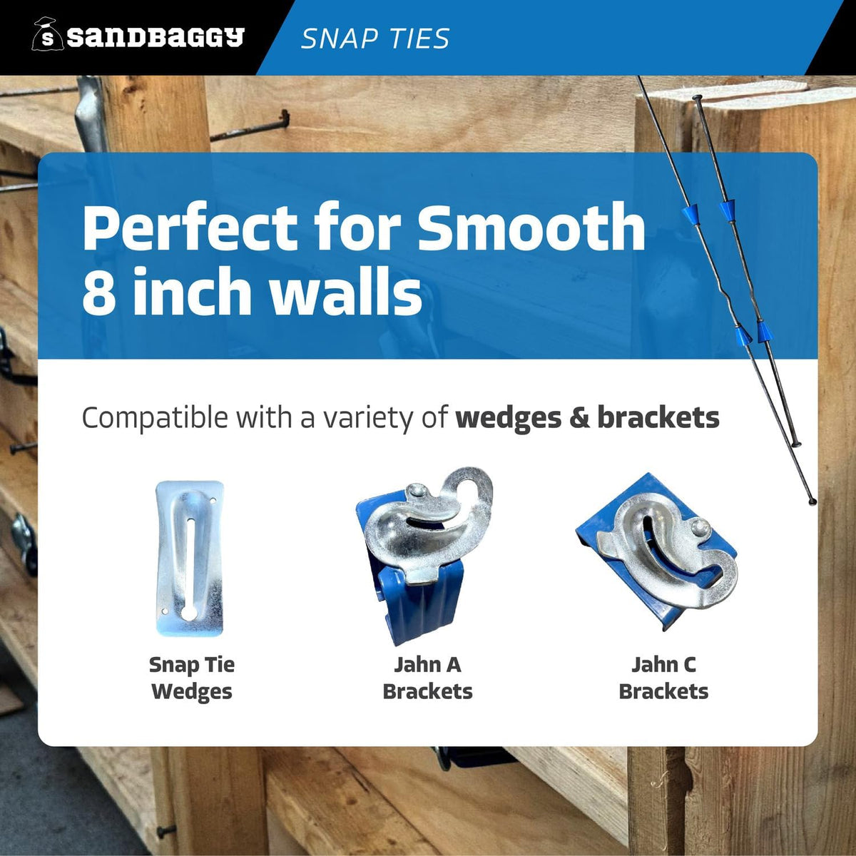 8" Standard Snap Ties for Concrete Forms - 1" Plastic Cones, Integral Heads - 2:1 Safety Factor