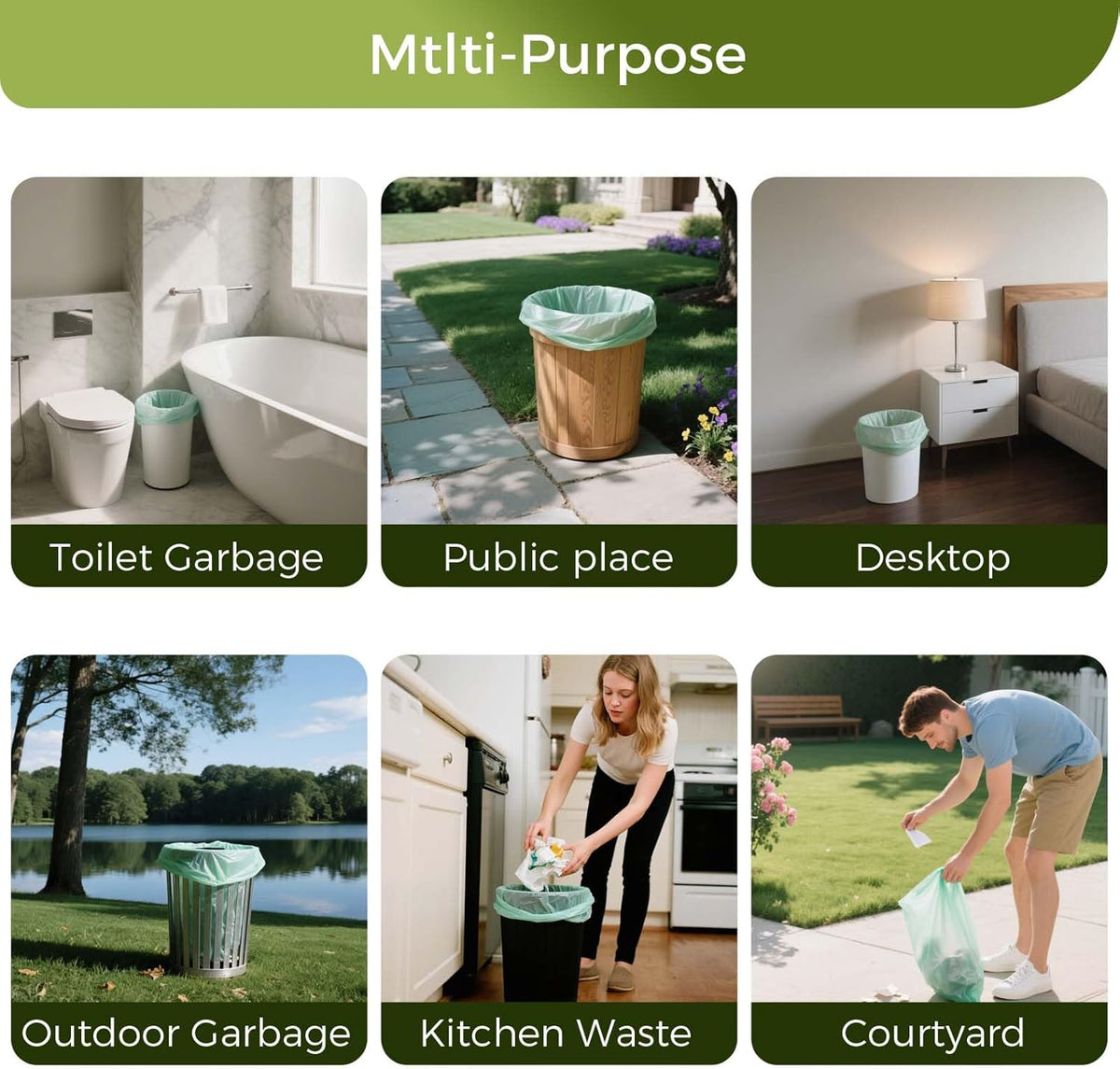 13 Gallon Compostable Trash Bags with Flat-Top, Thick 0.87 Mil, 49.21 Liter, 50 Bags, Tall Kitchen