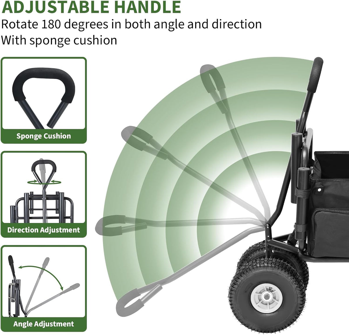Fishing Cart Beach Cart Collapsible Wagon with 11”All Terrain Big Wheels,Heavy-Duty Garden Carts