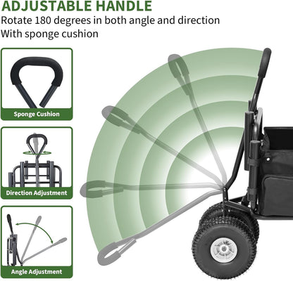 Fishing Cart Beach Cart Collapsible Wagon with 11”All Terrain Big Wheels,Heavy-Duty Garden Carts