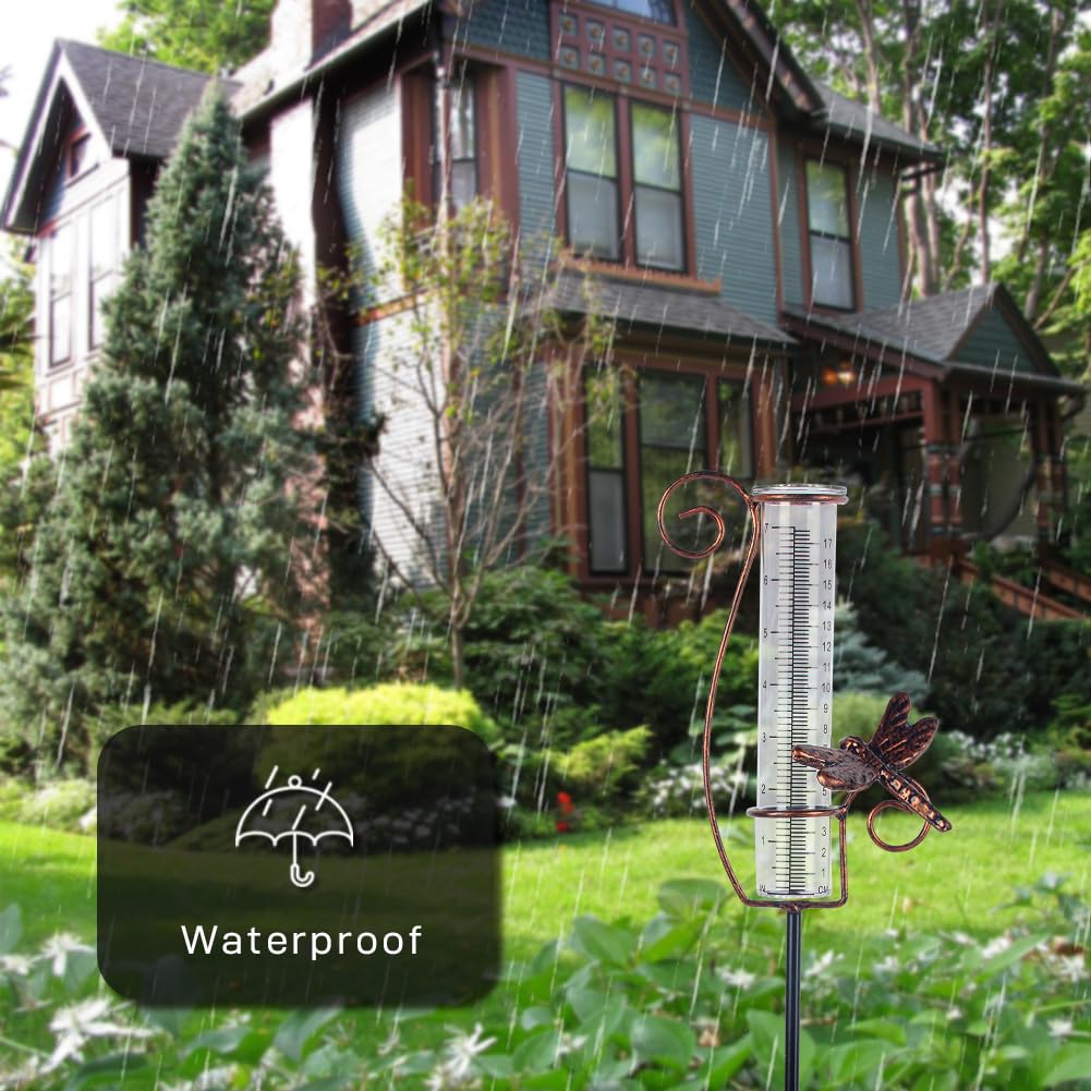 HOBYLUBY Dragonfly Rain Gauge Outdoor with 7 Inch Glass Tube