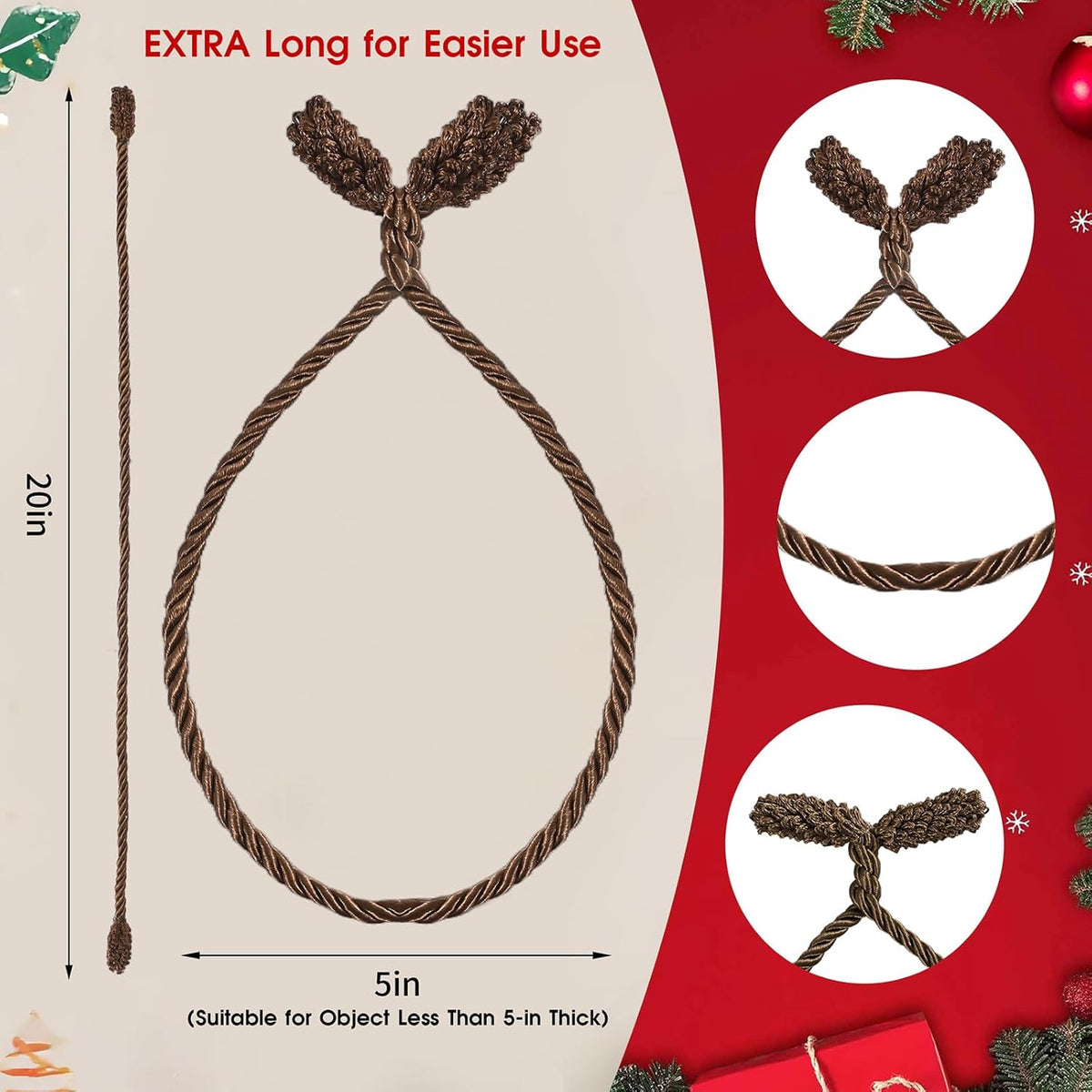 Christmas Garland Ties, 16Pcs 20in Garland Twist Ties for Banister, Reusable and Flexible