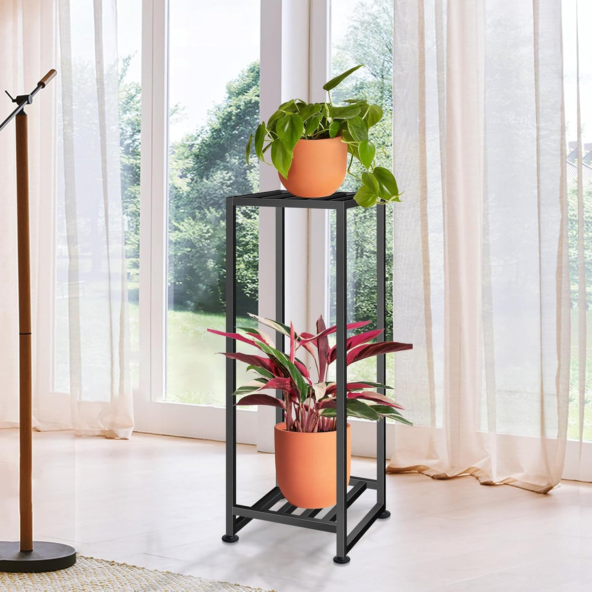 Plant Stand Indoor Outdoor, Wrought Iron Plant Stands 2 Tier Heavy Duty Metal Pedestal Stand