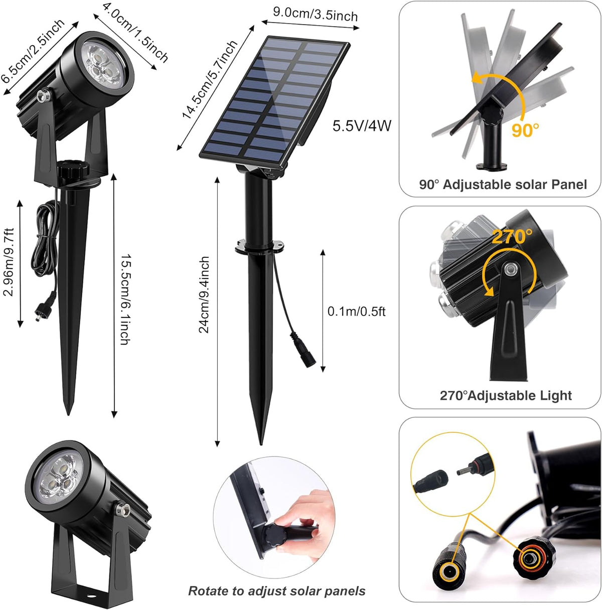 Solar Spot Lights Outdoor, Solar Landscape Spotlights IP65 Waterproof 9.8ft Cable,Auto On/Off
