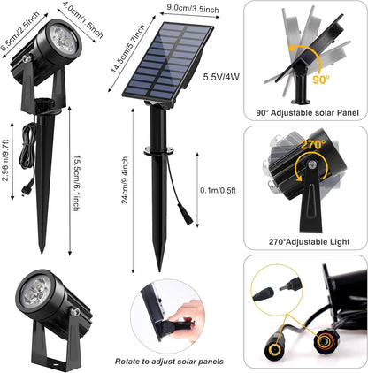 Solar Spot Lights Outdoor, Solar Landscape Spotlights IP65 Waterproof 9.8ft Cable,Auto On/Off