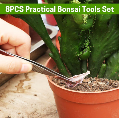 Bonsai Set 8 Pcs - Include Pruner,Fold Scissors,Mini Rake,Bud & Leaf Trimmer Set by ZELAR Made