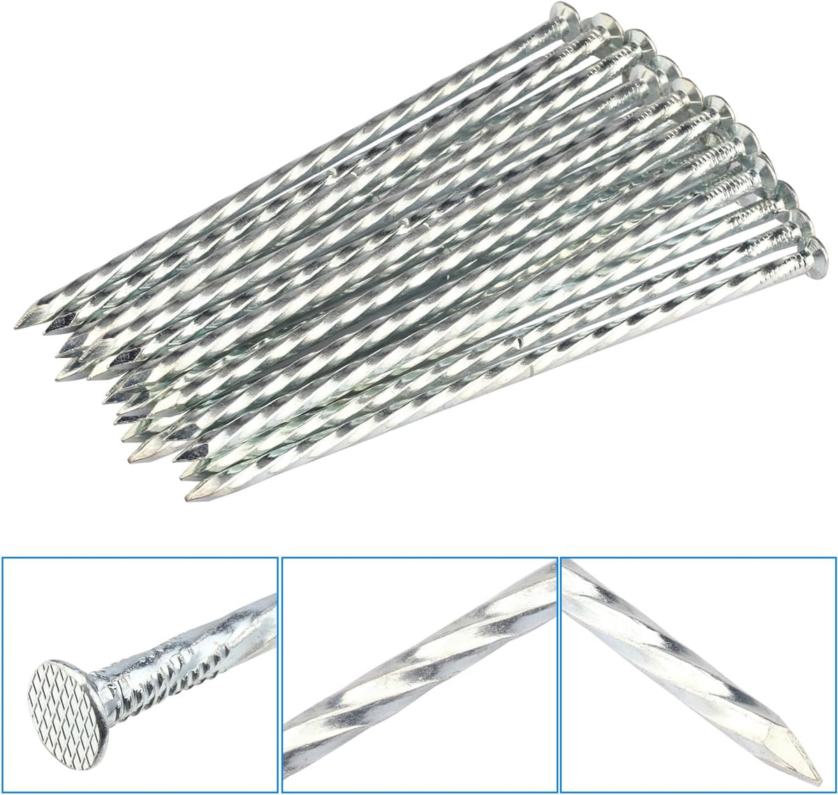 60 PCS 8 Inch Spiral Metal Galvanized Landscape Spikes, Galvanized Non-Rust Metal Garden Stakes