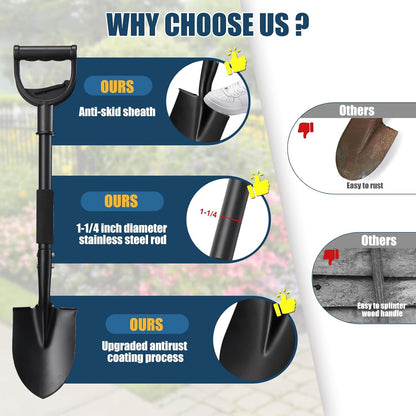 31" Compact Garden Shovel with D-Grip Handle - Rust-Proof Lightweight Metal Tool for Raised Beds