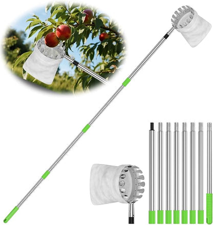 6.6 FT Fruit Picker Tool with Stainless Steel Pole & Soft Cloth Basket – Lightweight Tree Fruit