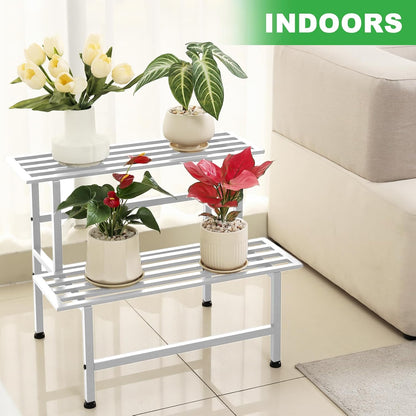 Metal Plant Stand Outdoor Plant Shelf Indoor,2 Tier Heavy Duty Ladder Plant Stands for Multiple