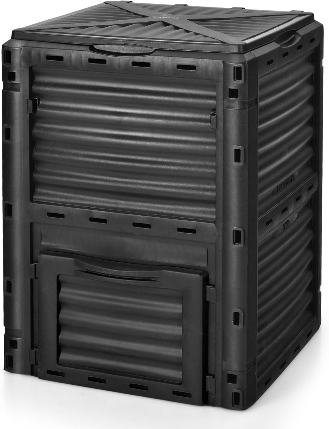 Goplus Compost Bin, 80 Gallon (300 L) Large Outdoor Composting Box w/Top Flip Latch-on Lid, Bottom