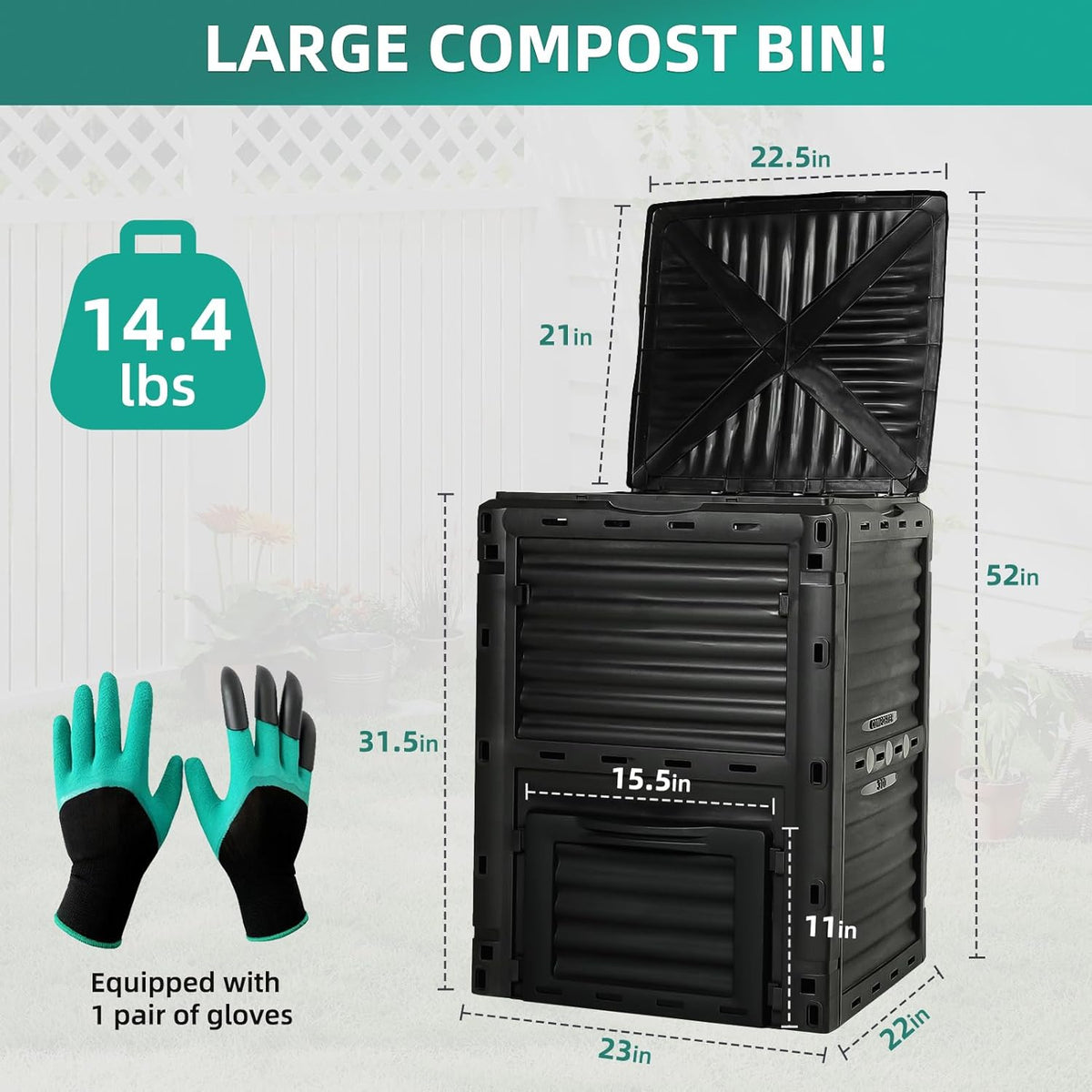Compost Bin Outdoor 80 Gallon (300L) Large Compost Bin Composter with w/Top Flip Latch-on Lid