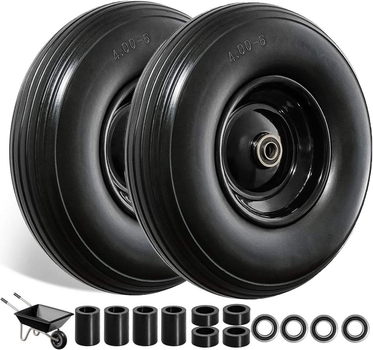 13 Inch Solid Tire Wheel - Replacement 4.00-6" Flat Free Heavy Duty Wheel with 5/8", 3/4" Bearings