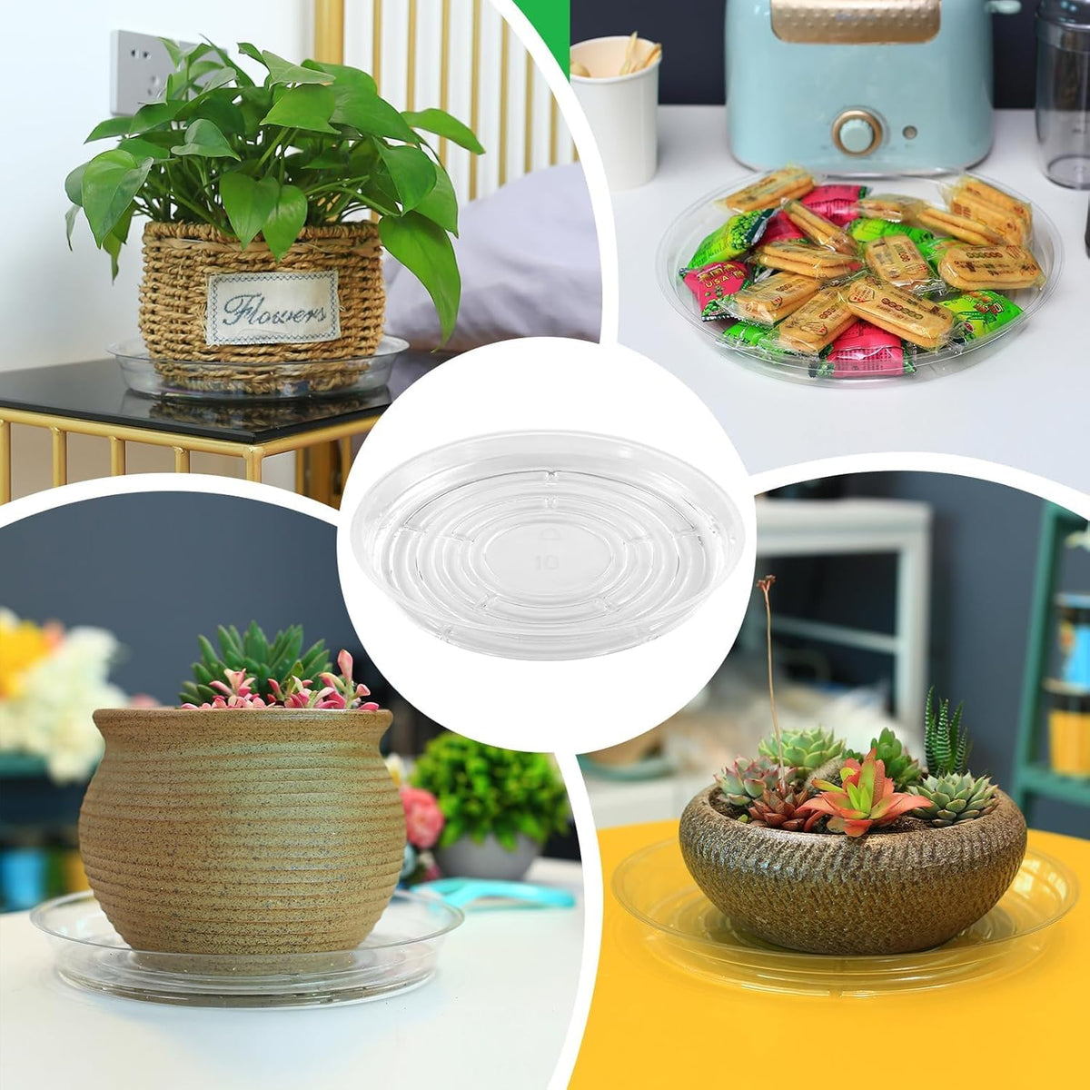 20 Pack Clear Plastic Plant Saucer 10 Inches Drip Trays Large Plant Plate Dish for Indoor Flower