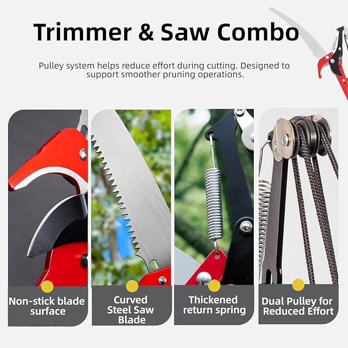 15.7’’ Pole Saws for Tree Trimming - Dual-Pulley Tree Pruner, Tree Trimmers Long Handle Pruner