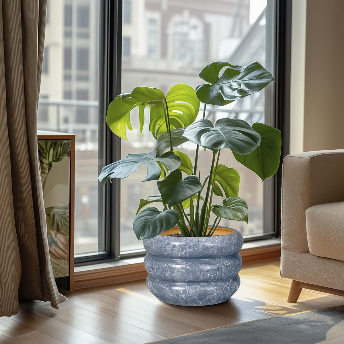 SQOWL Ceramic Planter 10 Inch - Indoor Plant Pot with Drainage Hole Outdoor Planter Large Flower