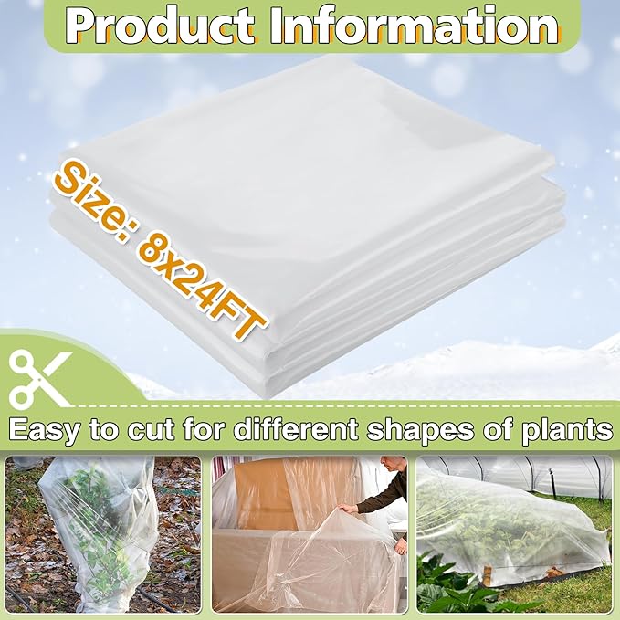 Alphatool Greenhouse Cover Plastic Sheeting - 8 x 24 ft Plant Covers Freeze Protection, Frost