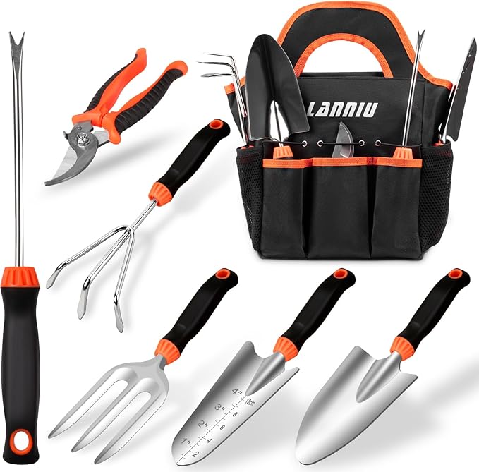 Garden Tool Set, 7 Piece Stainless Steel Heavy Duty Gardening Tool Set, with Non-Slip Rubber Grip
