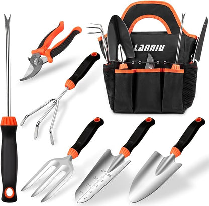 Garden Tool Set, 7 Piece Stainless Steel Heavy Duty Gardening Tool Set, with Non-Slip Rubber Grip