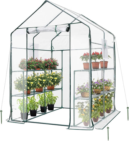 VIVOSUN 57x57x77-Inch Transparent Mini Walk-in Green House with Window and Anchor, Plant Garden Hot
