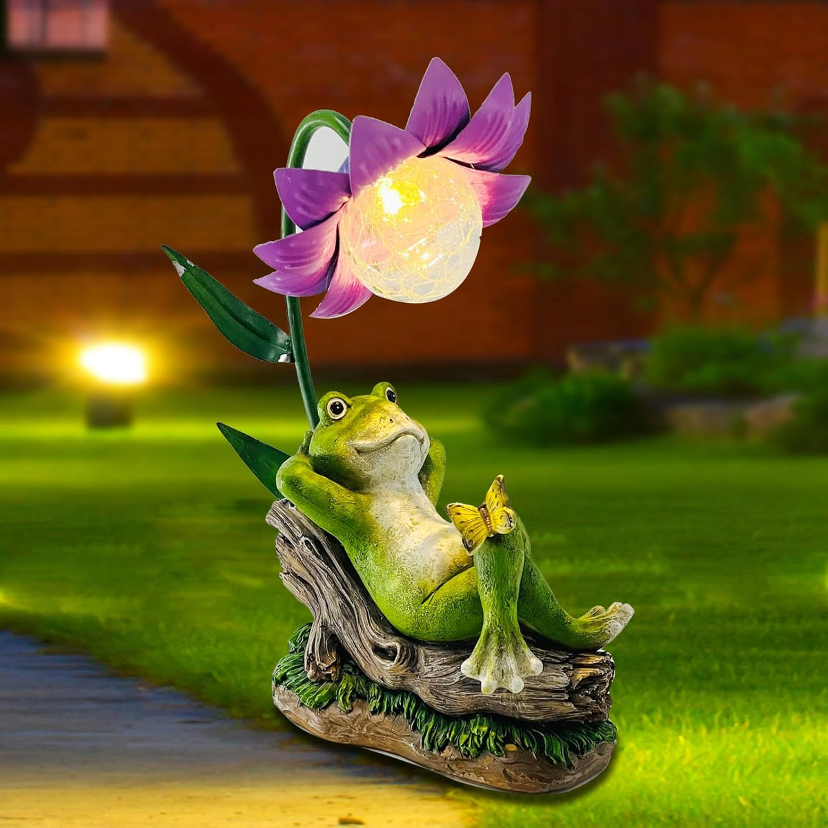 Solar Frog Garden Decor Outdoor Statue - Frogs Umbrella LED Waterproof Sculptures Lights, Patio