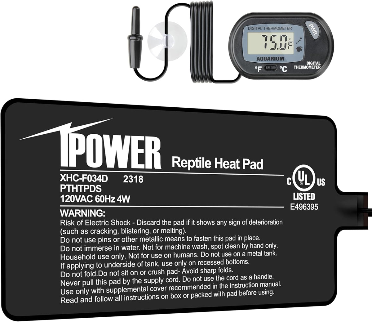 iPower 4 by 7-Inch 4W Reptile Heat Mat, LCD Digital Aquarium Thermometer, Under Tank Warmer