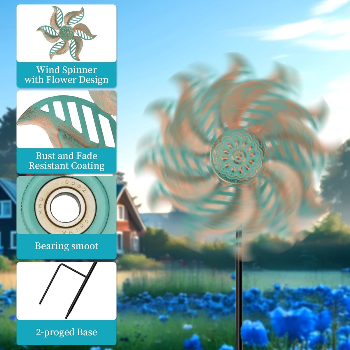 2 Pack Wind Spinner Outdoor Metal Vintage Green,Garden Pinwheels Waterproof Wind Sculptures, Small