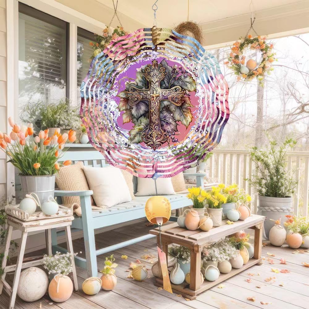 Cross Wind Spinner, Metal Wind Spinners Outdoor/Indoor, God Cross Hanging Garden Decor for Outside