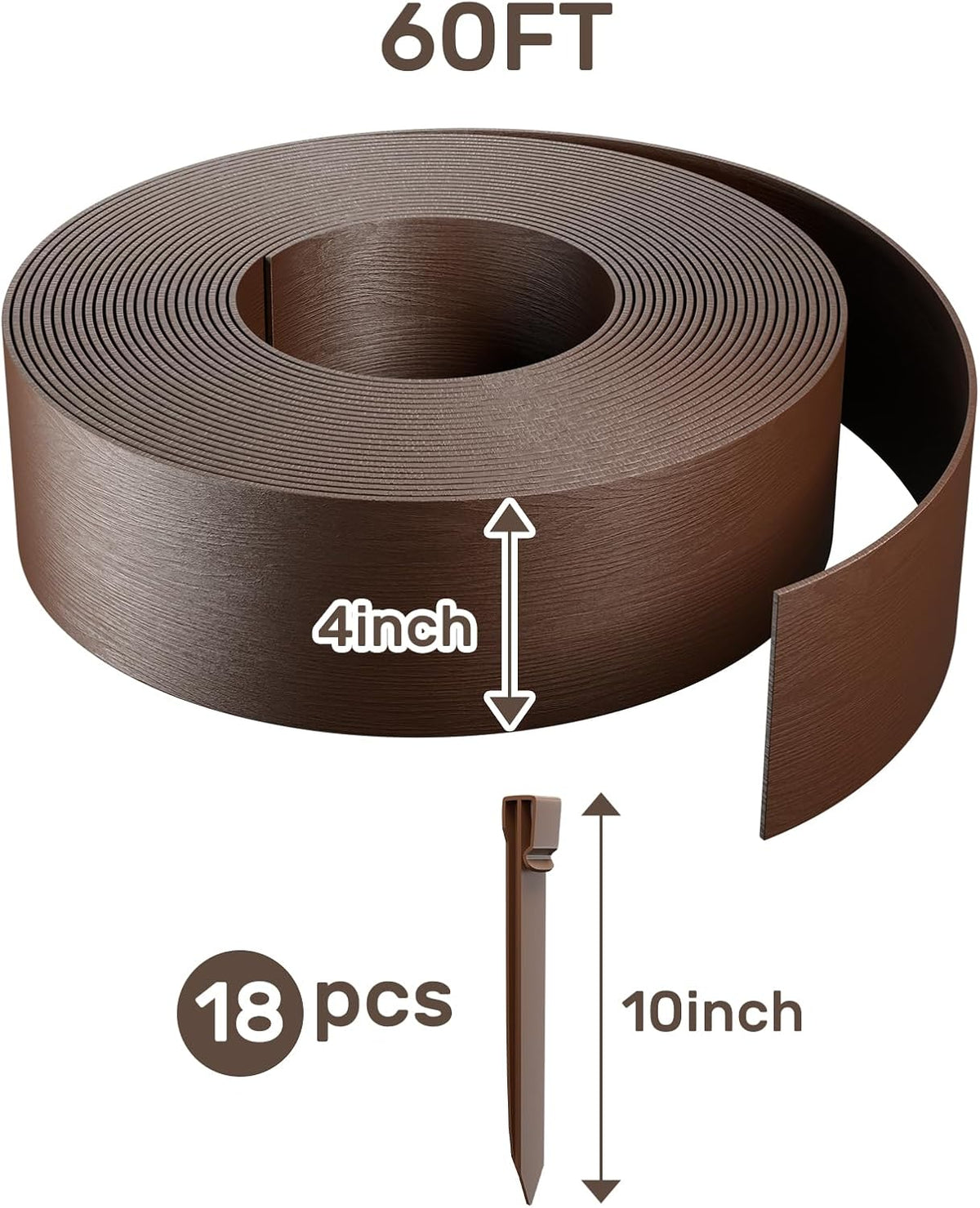 AGTEK 60FT Plastic Landscape Edging Coil Kit, 4 inch High Terrace Board Garden Edging Border with