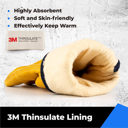 Winter Leather Work Gloves, Warm Thinsulate Lining for Cold Weather Work, 100% Full Grain Cowhide