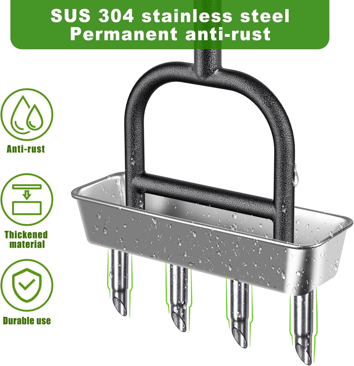 Lawn Coring Aerator Tool, Stainless Steel 4-Core Manual Plug Aerator for Yard & Lawn Aeration