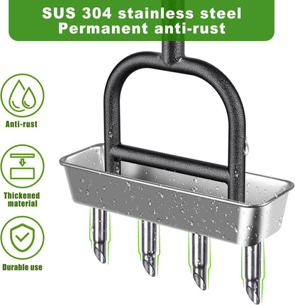 Lawn Coring Aerator Tool, Stainless Steel 4-Core Manual Plug Aerator for Yard & Lawn Aeration