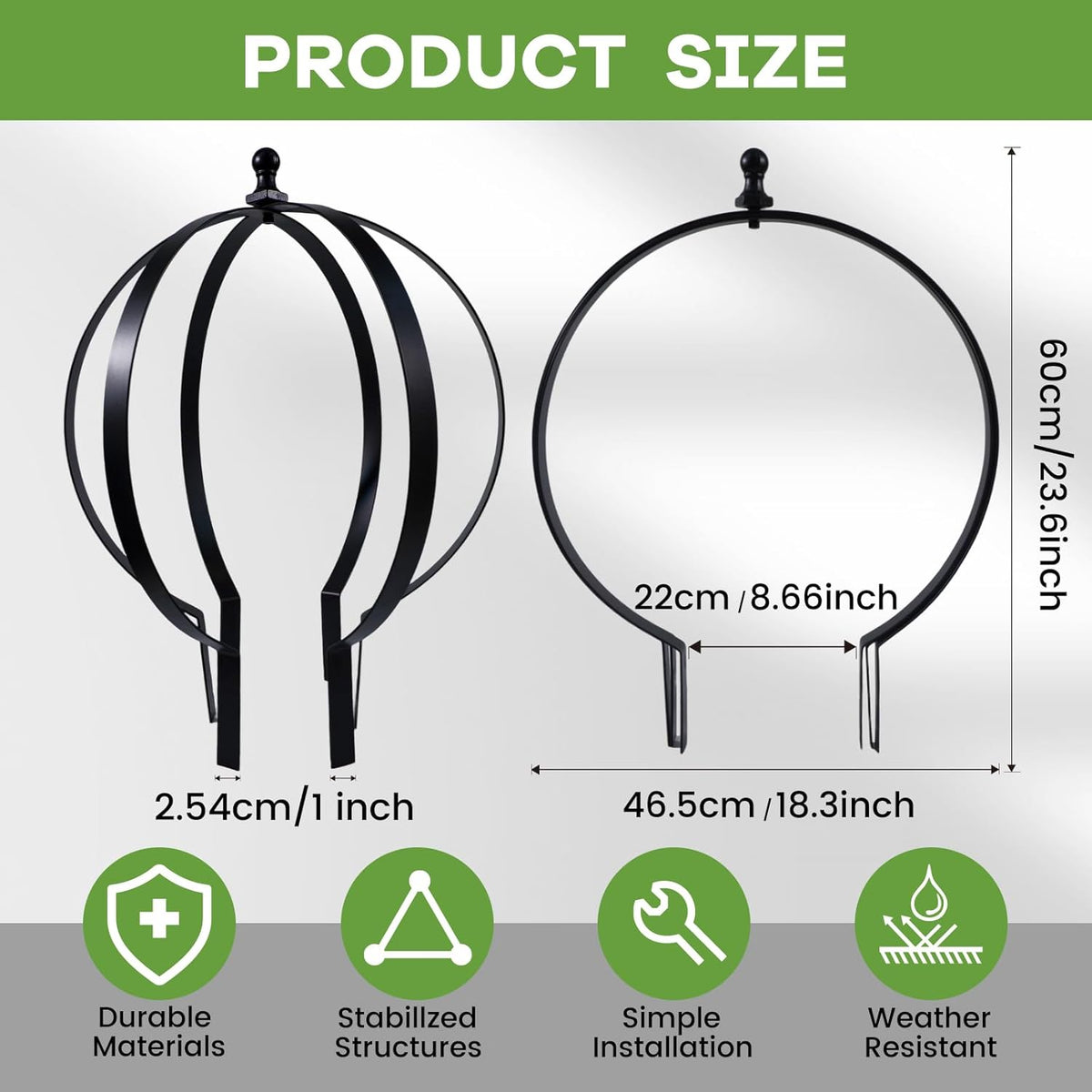 Metal Garden Obelisk Trellis 18"x22" - 2pcs, Large Round Black Plant Frame for Climbing Plants