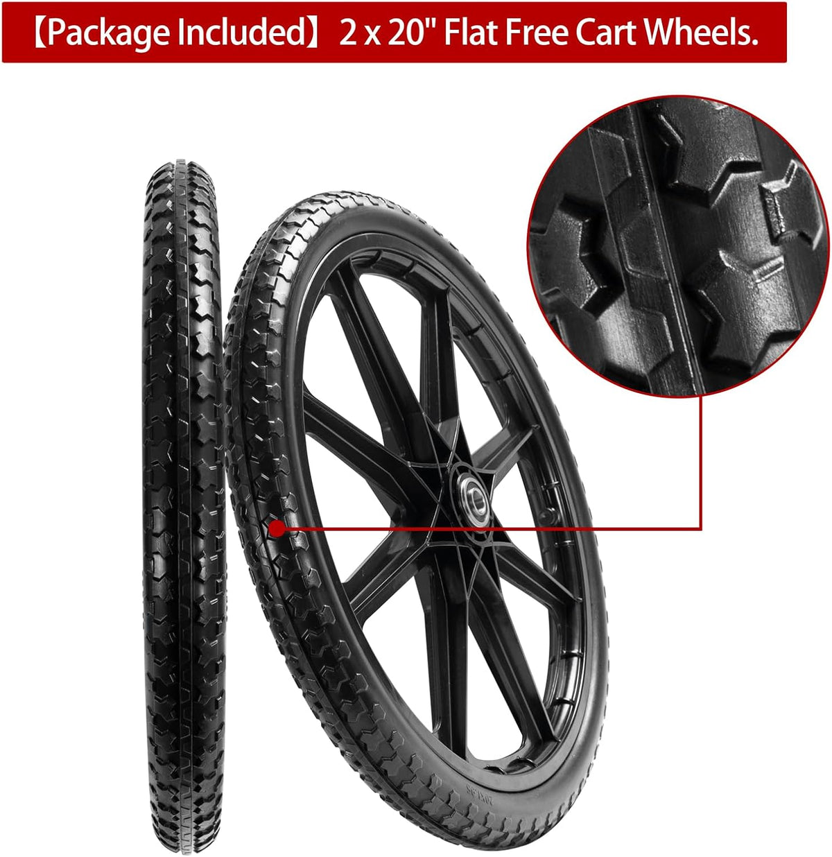 (2 PACK) 20" Flat Free Cart Wheels Compatible with rubbermaid Wheelbarrow Wheels,20x2" Flat Free