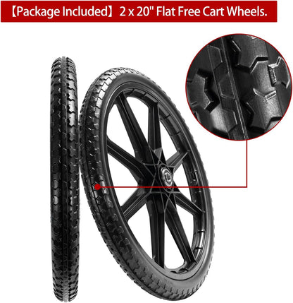(2 PACK) 20" Flat Free Cart Wheels Compatible with rubbermaid Wheelbarrow Wheels,20x2" Flat Free