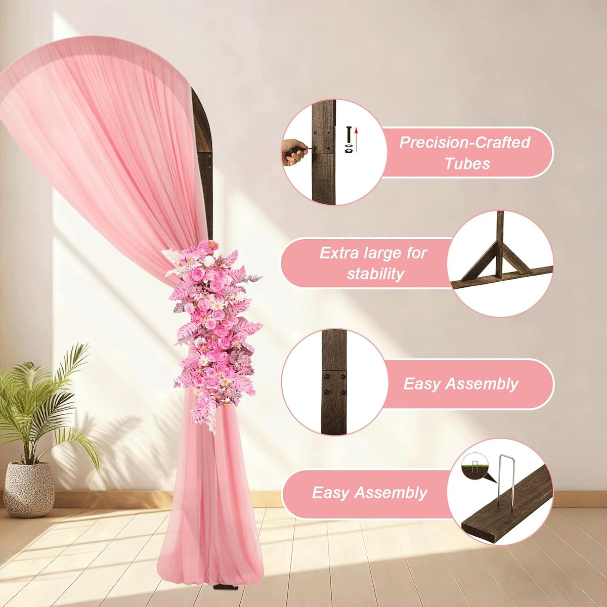 6.89 ft Wooden Wedding Arch – Large Balloon Arch Backdrop Stand, Wood Arch Arbor Arch Frame for