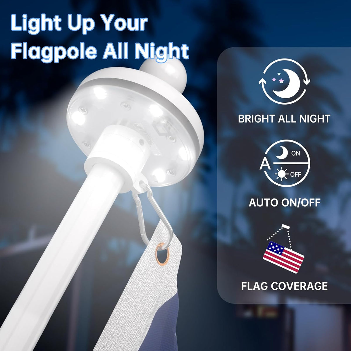 ZMTECH 2PC Solar Light for Flag Pole, Waterproof Outdoor Lighting for 5-10FT Flagpoles, Auto On/Off